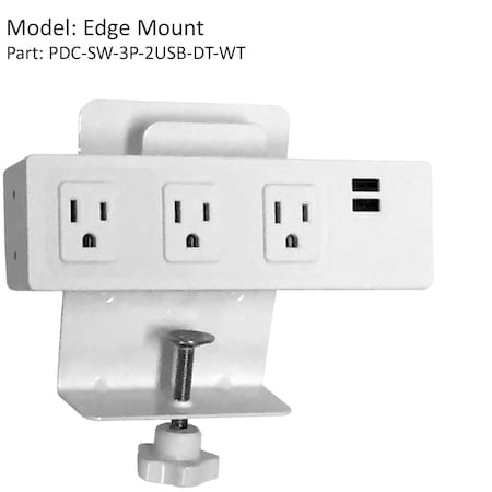 Electriduct Outlet Strip, Edge Mount, USB, 5-15R, 5-15P, 8 ft., White PDC-SW-3P-2USB-DT-WT